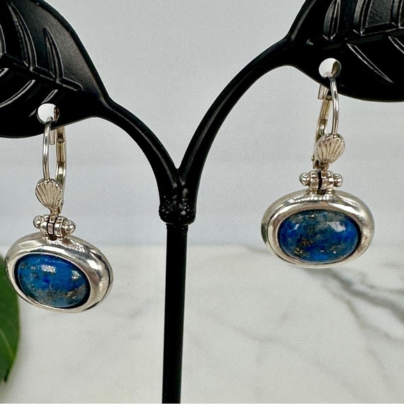 Sterling Silver 925 Lapis Lazuli Earrings Pierced Dangle Signed Natural Blue - Picture 1 of 7